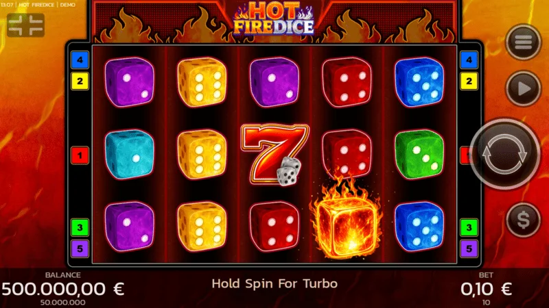 Hot Fire Dice - game screen with burning sevens