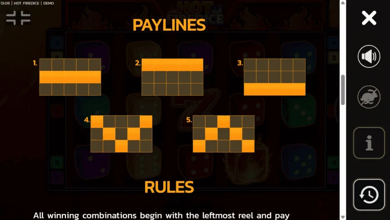 Hot Fire Dice - winning combinations without lines